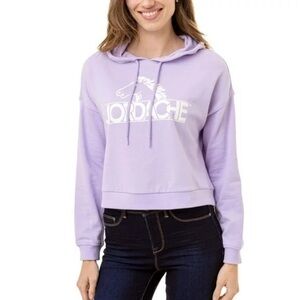 Jordache Violet Horse Logo Cropped Cotton Blend Hoodie